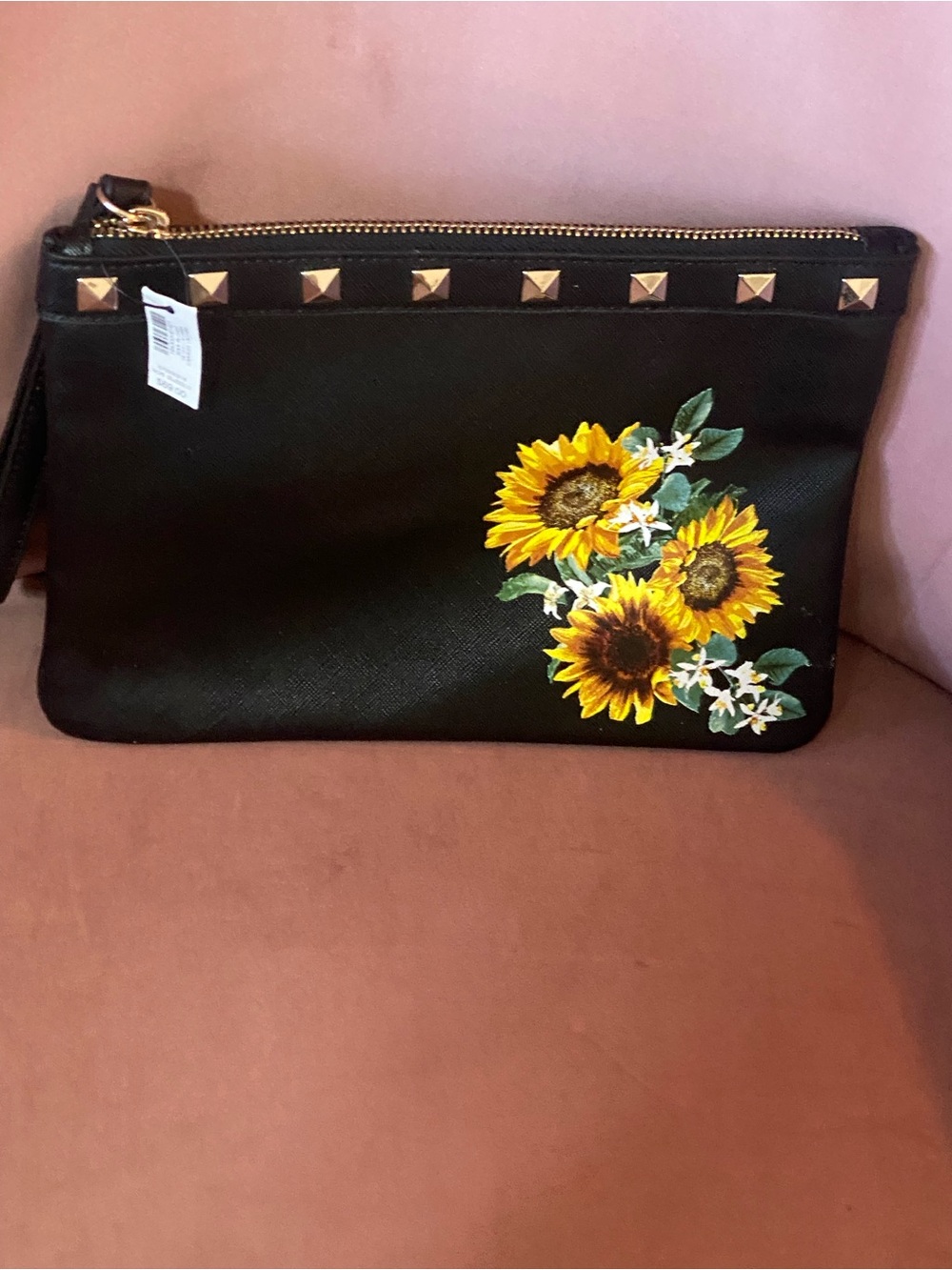 White House Black Market Black Sunflower Studded Wristlet - Picture 2 of 7